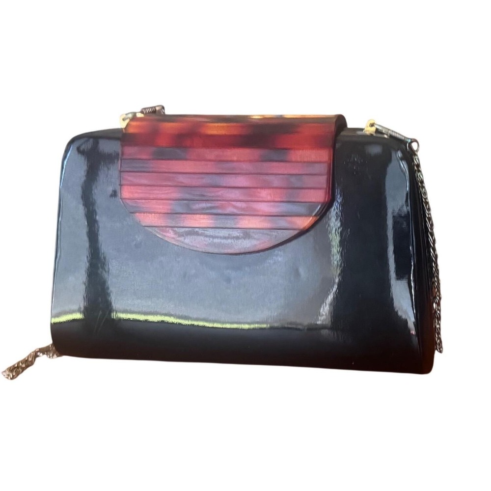 Lyrella Vintage Black Patent and Acrylic faux tortoiseshell Crossbody
8x5x2.5"